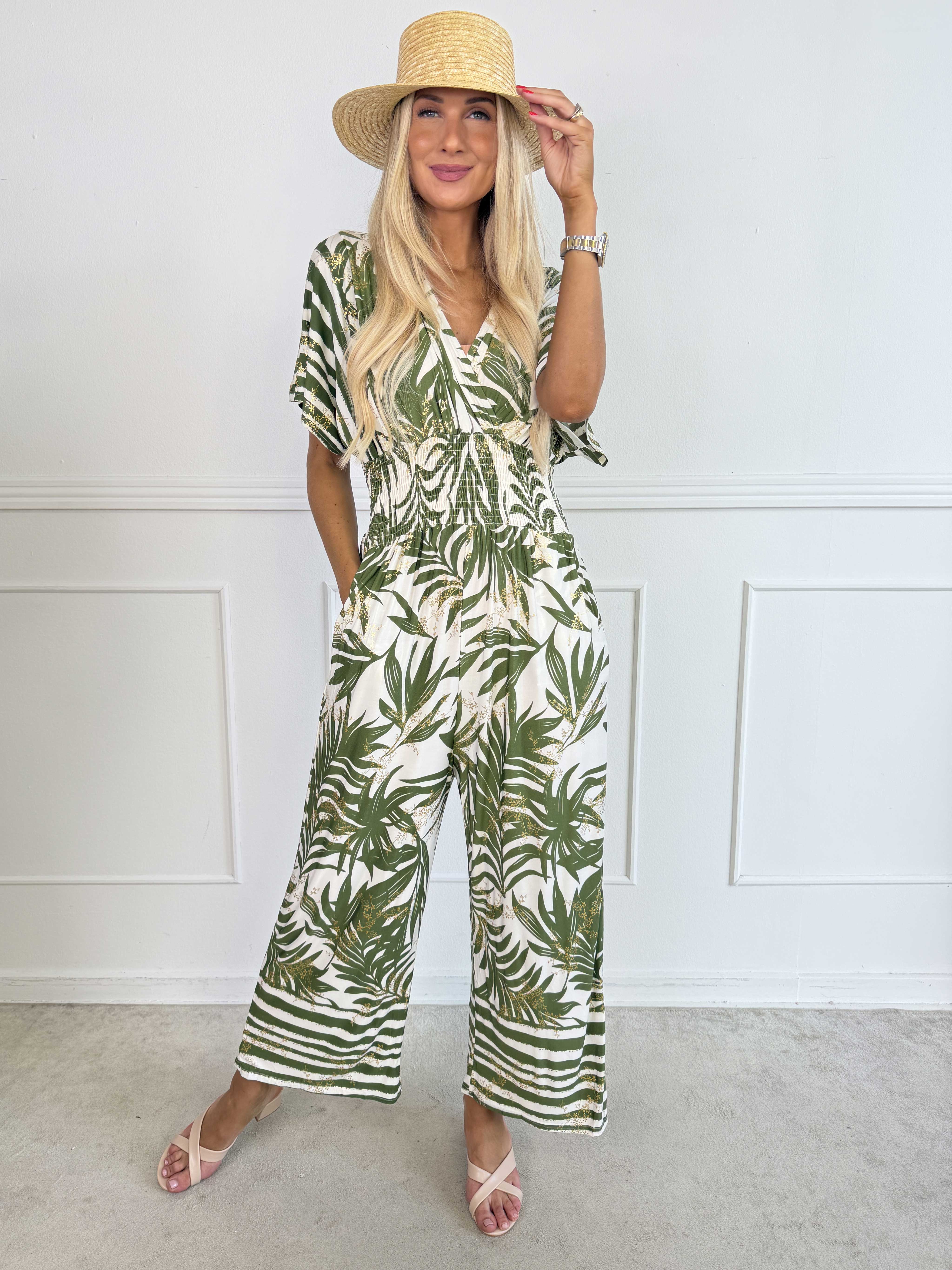 Pams Palm Jumpsuit - Elastisk buksedragt med palmeprint
